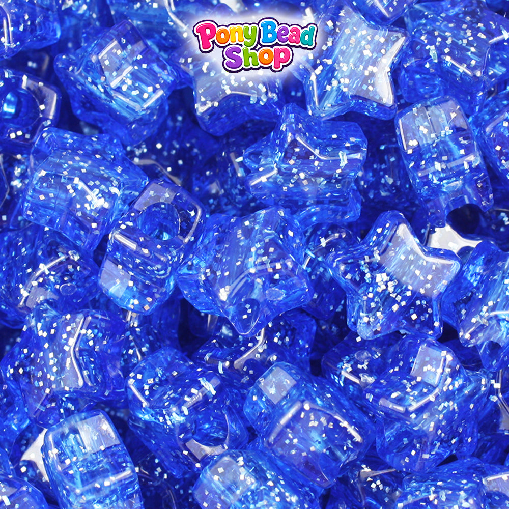 Dark Sapphire Sparkle 13mm Star Plastic Pony Beads (250pcs)