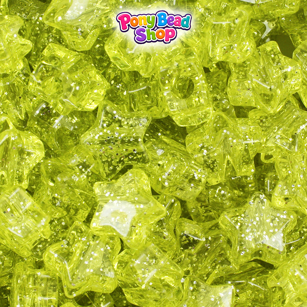 Yellow Sparkle 13mm Star Plastic Pony Beads (250pcs)