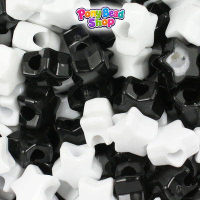 Black & White Opaque Mix 13mm Star Plastic Pony Beads (250pcs)
