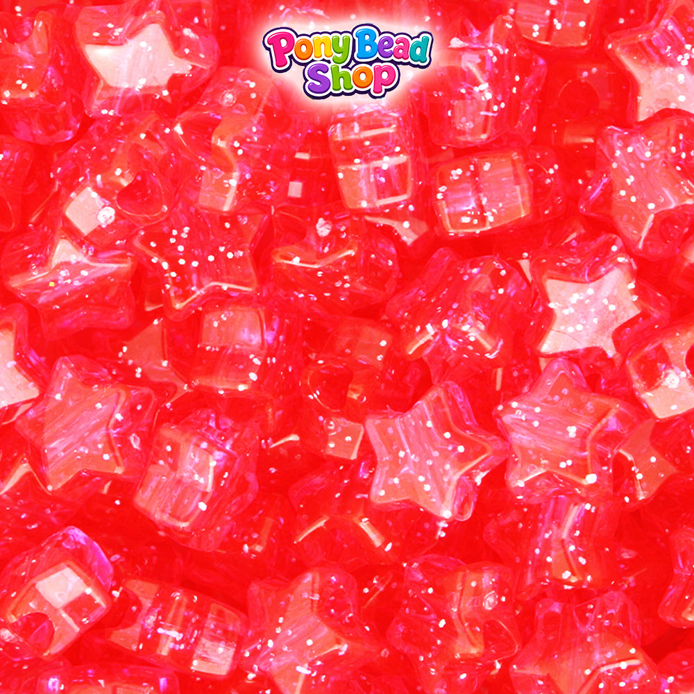 Hot Pink Sparkle 13mm Star Plastic Pony Beads (250pcs)