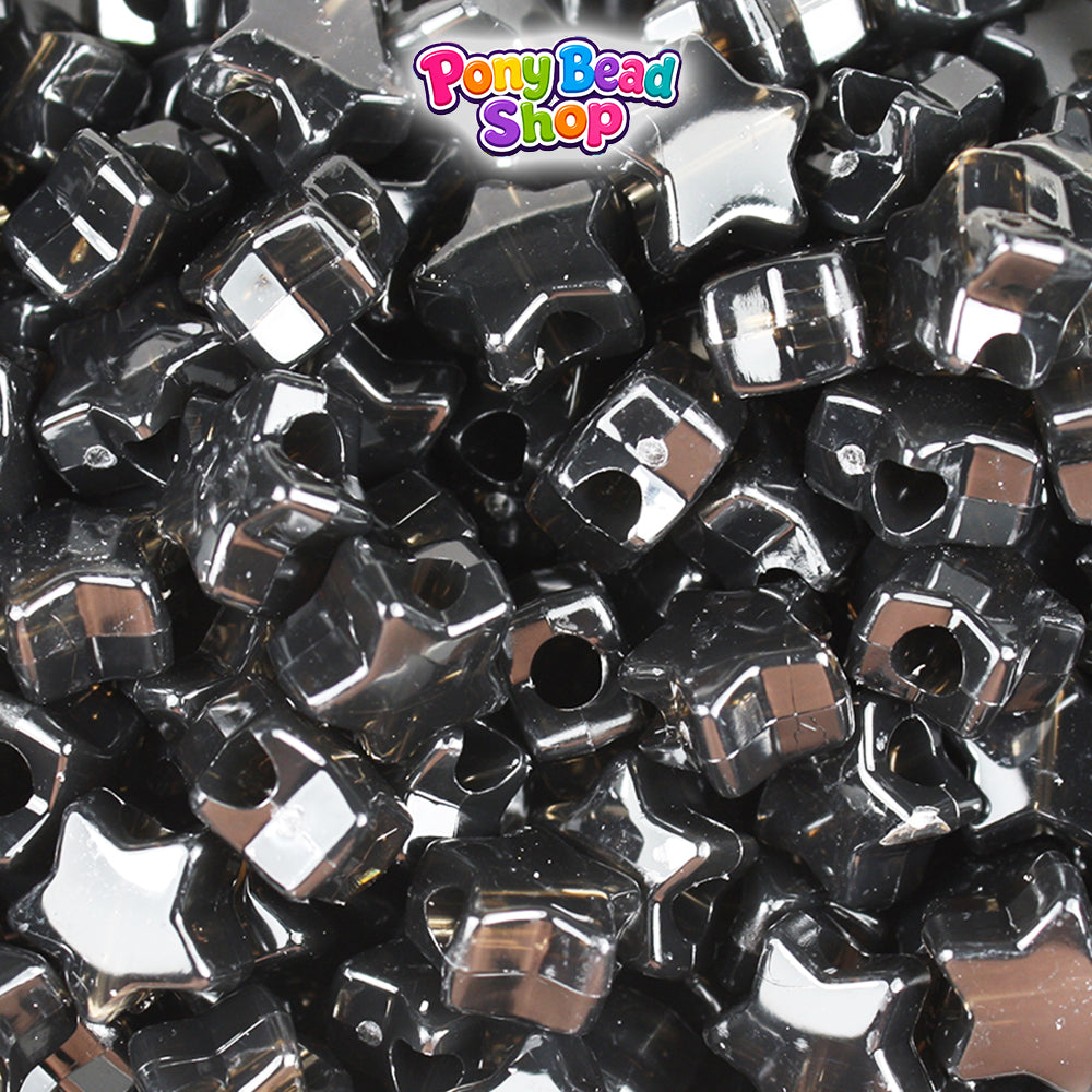 Jet Transparent 13mm Star Plastic Pony Beads (250pcs)