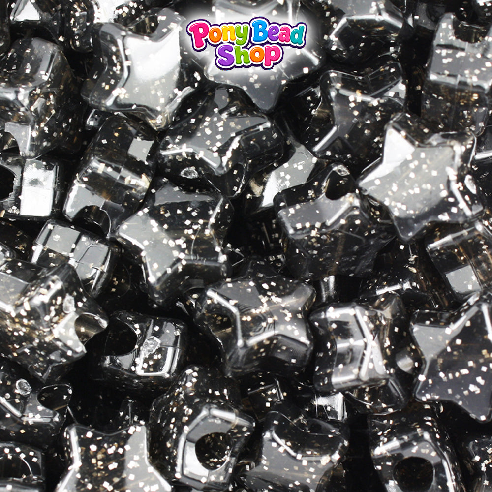 Jet Sparkle 13mm Star Plastic Pony Beads (250pcs)