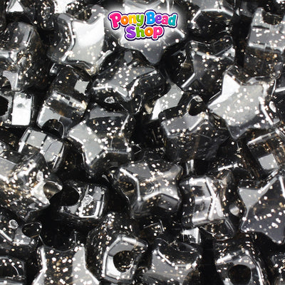 Jet Sparkle 13mm Star Plastic Pony Beads (250pcs)