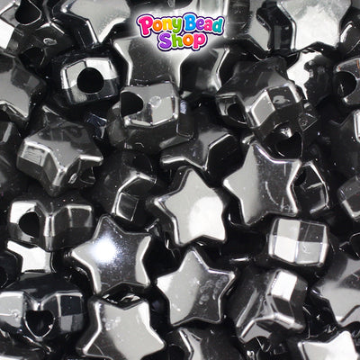 Black Opaque 13mm Star Plastic Pony Beads (250pcs)