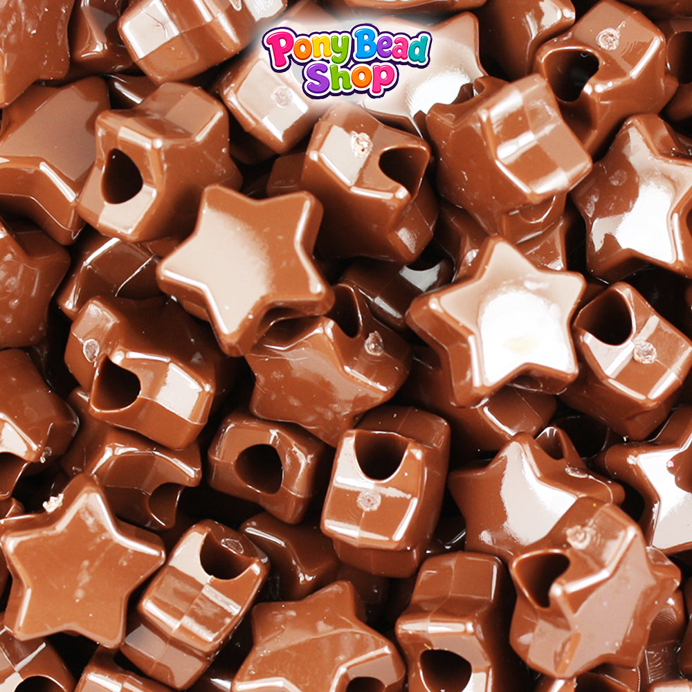Chocolate Opaque 13mm Star Plastic Pony Beads (250pcs)