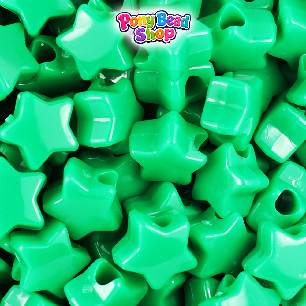 Green Opaque 13mm Star Plastic Pony Beads (250pcs)
