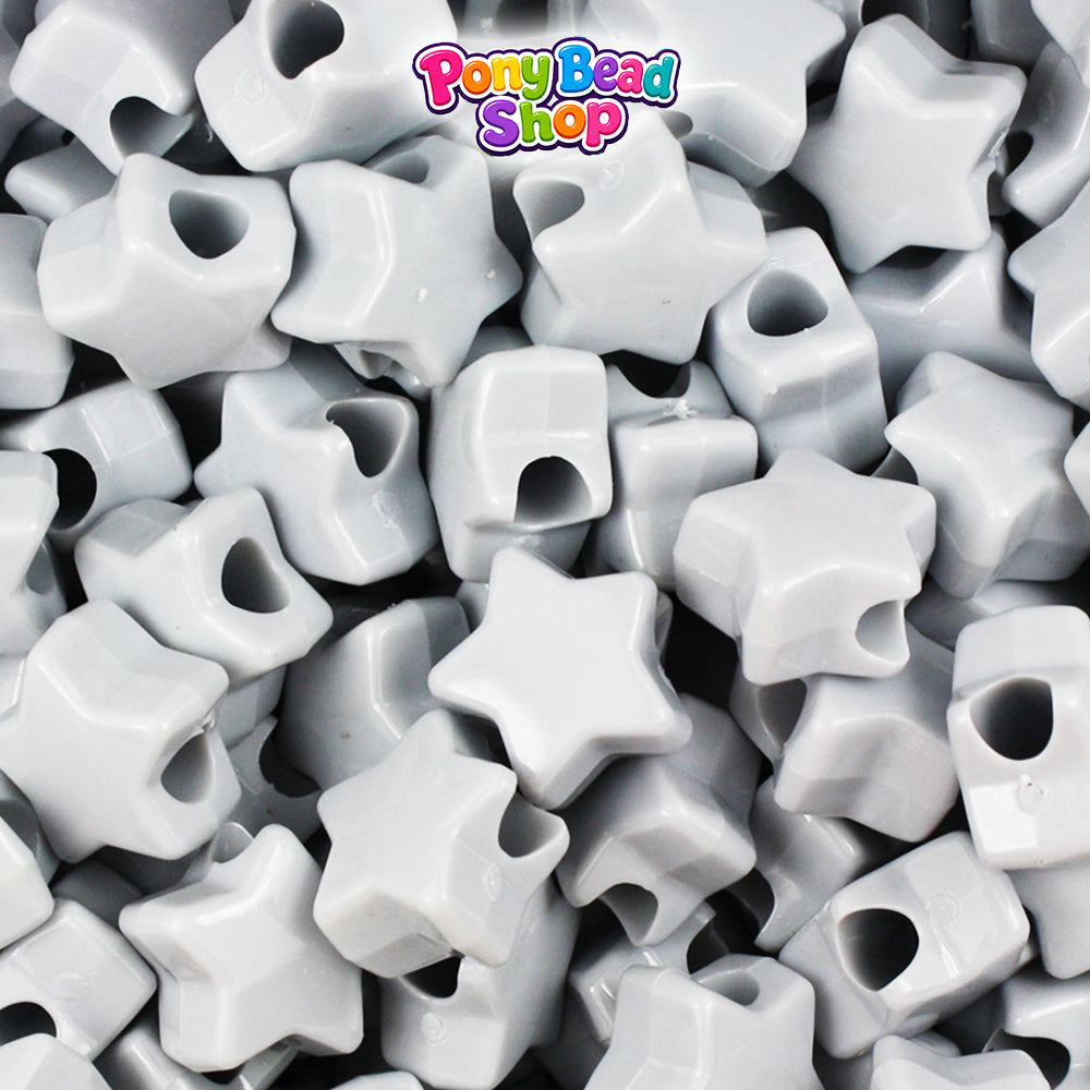 Grey Opaque 13mm Star Plastic Pony Beads (250pcs)