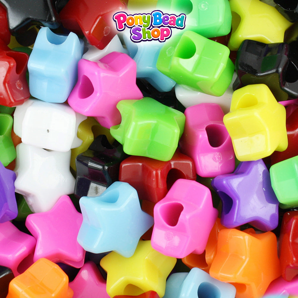 Opaque Mix 13mm Star Plastic Pony Beads (250pcs)