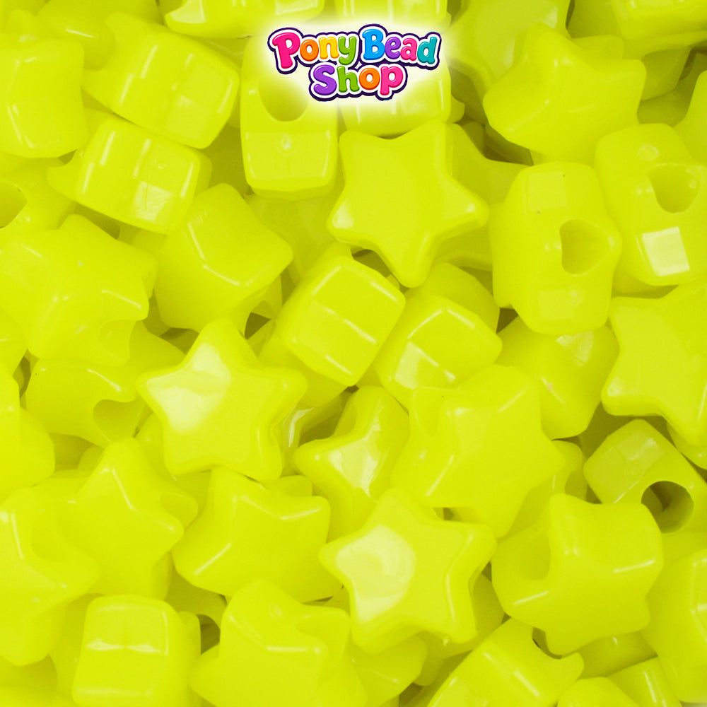 Lemon Neon Bright 13mm Star Plastic Pony Beads (250pcs)