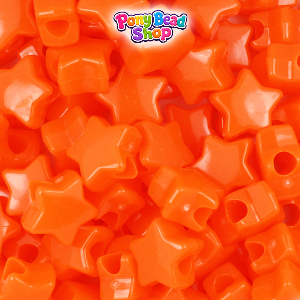 Tangelo Neon Bright 13mm Star Plastic Pony Beads (250pcs)