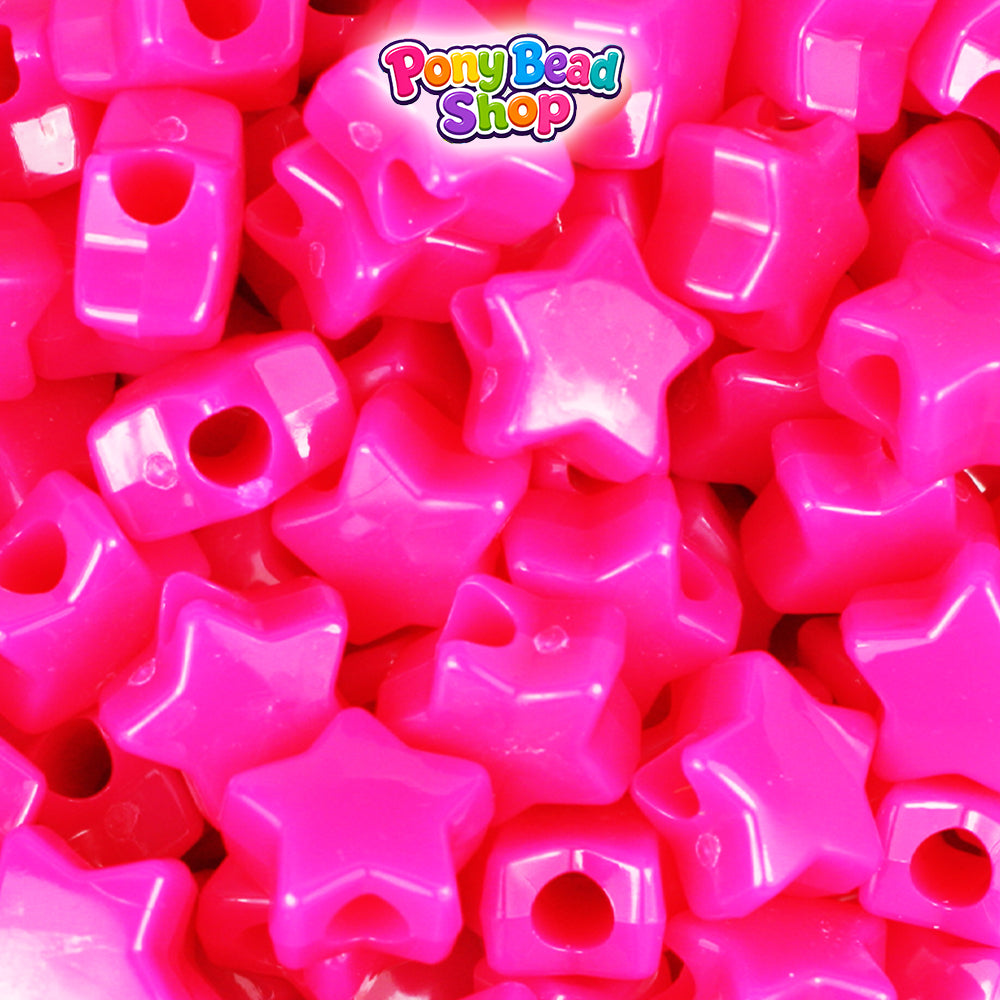 Magenta Neon Bright 13mm Star Plastic Pony Beads (250pcs)