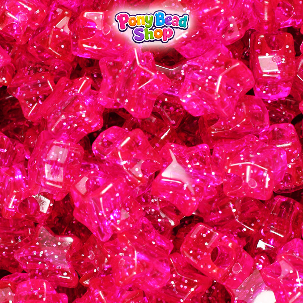 Bright Pink Sparkle 13mm Star Plastic Pony Beads (250pcs)
