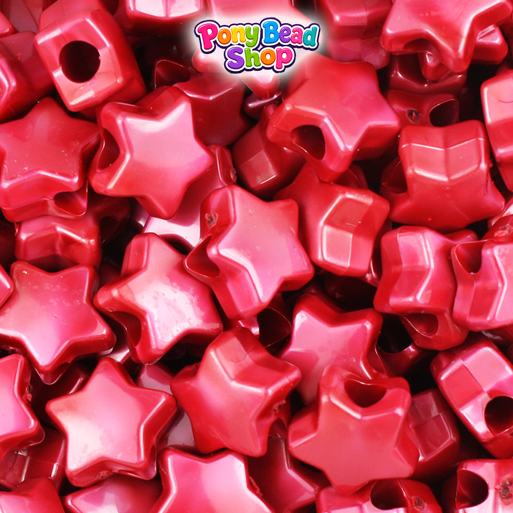 Red Pearl 13mm Star Plastic Pony Beads (250pcs)