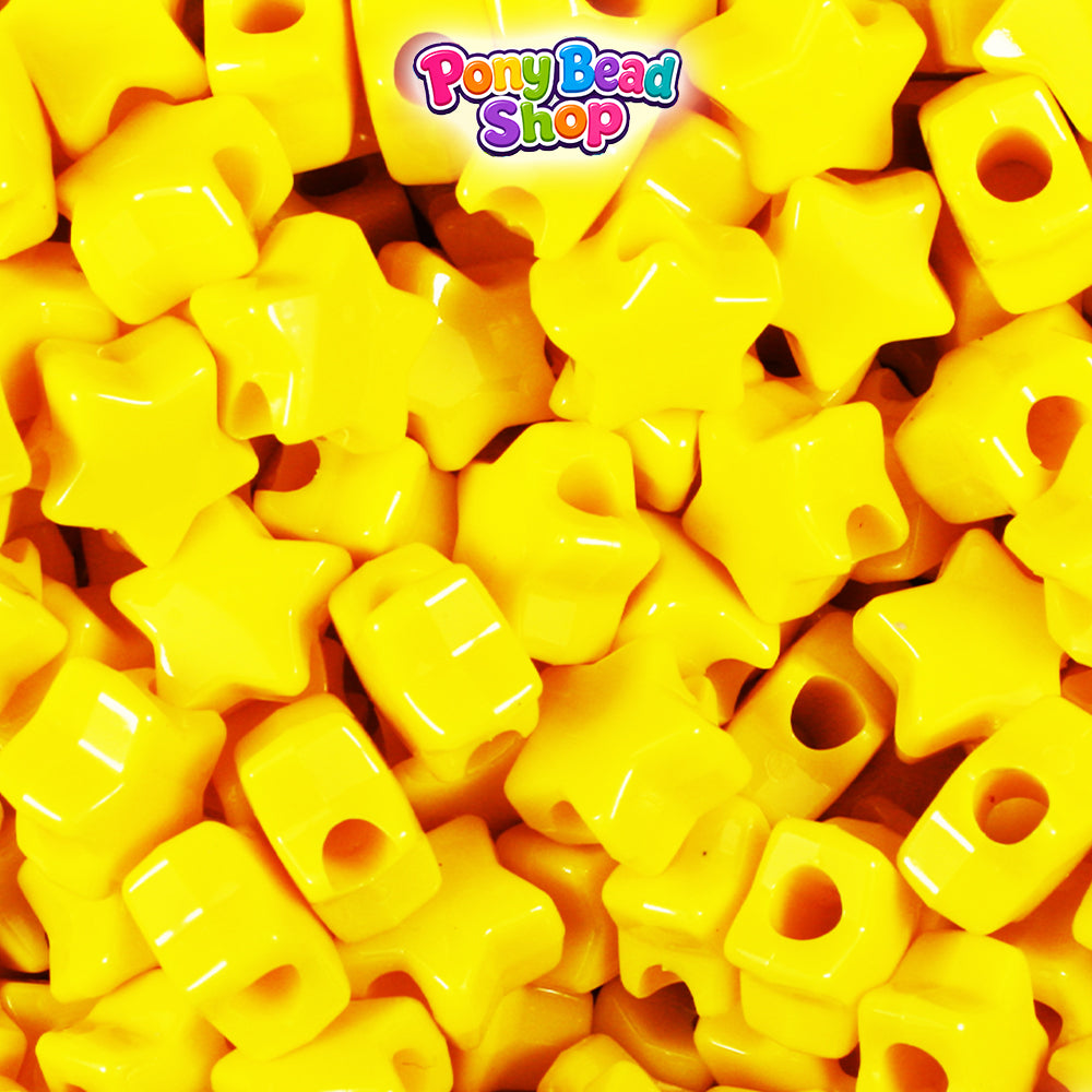 Bright Yellow Opaque 13mm Star Plastic Pony Beads (250pcs)