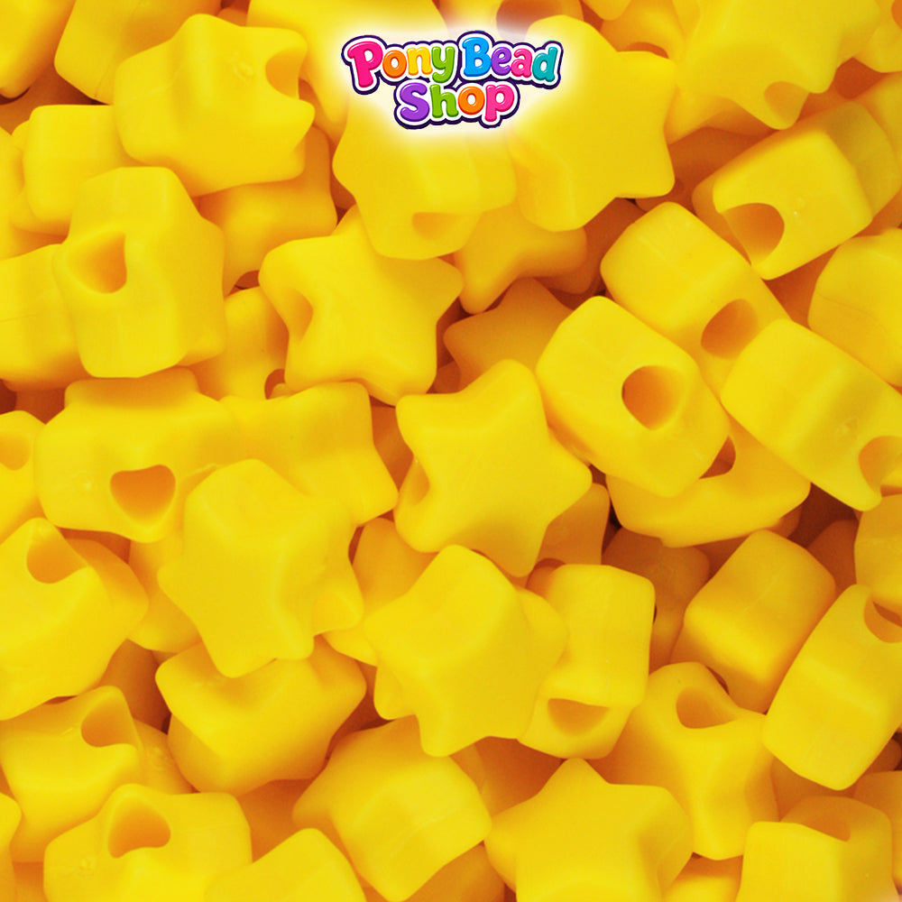 Bright Yellow Matte 13mm Star Plastic Pony Beads (250pcs)