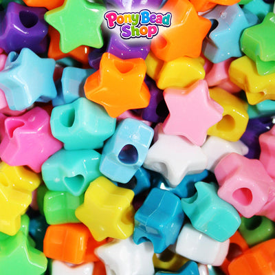 Bright Opaque Mix 13mm Star Plastic Pony Beads (250pcs)