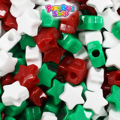 Christmas Opaque Mix 13mm Star Plastic Pony Beads (250pcs)