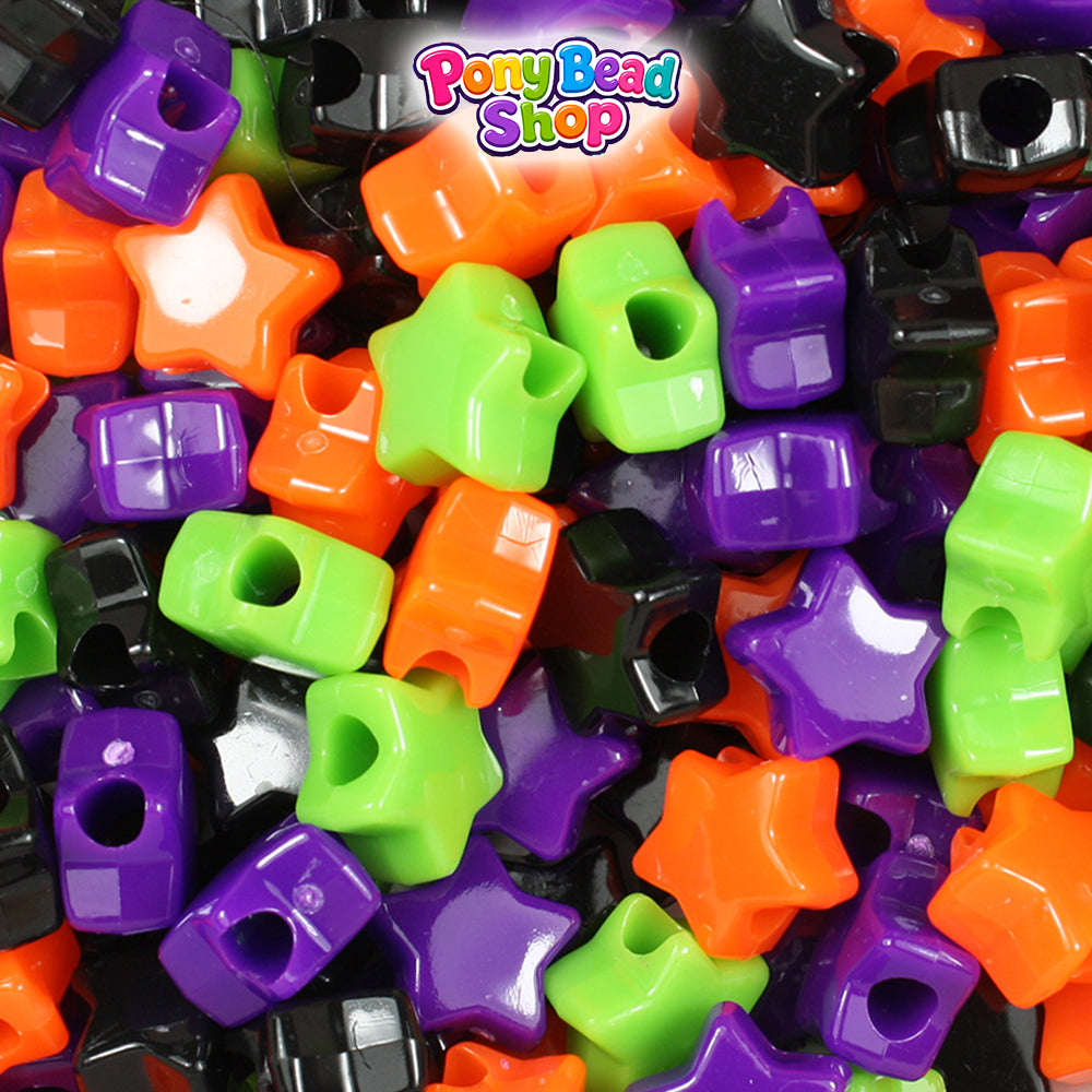 Halloween Opaque Mix 13mm Star Plastic Pony Beads (250pcs)