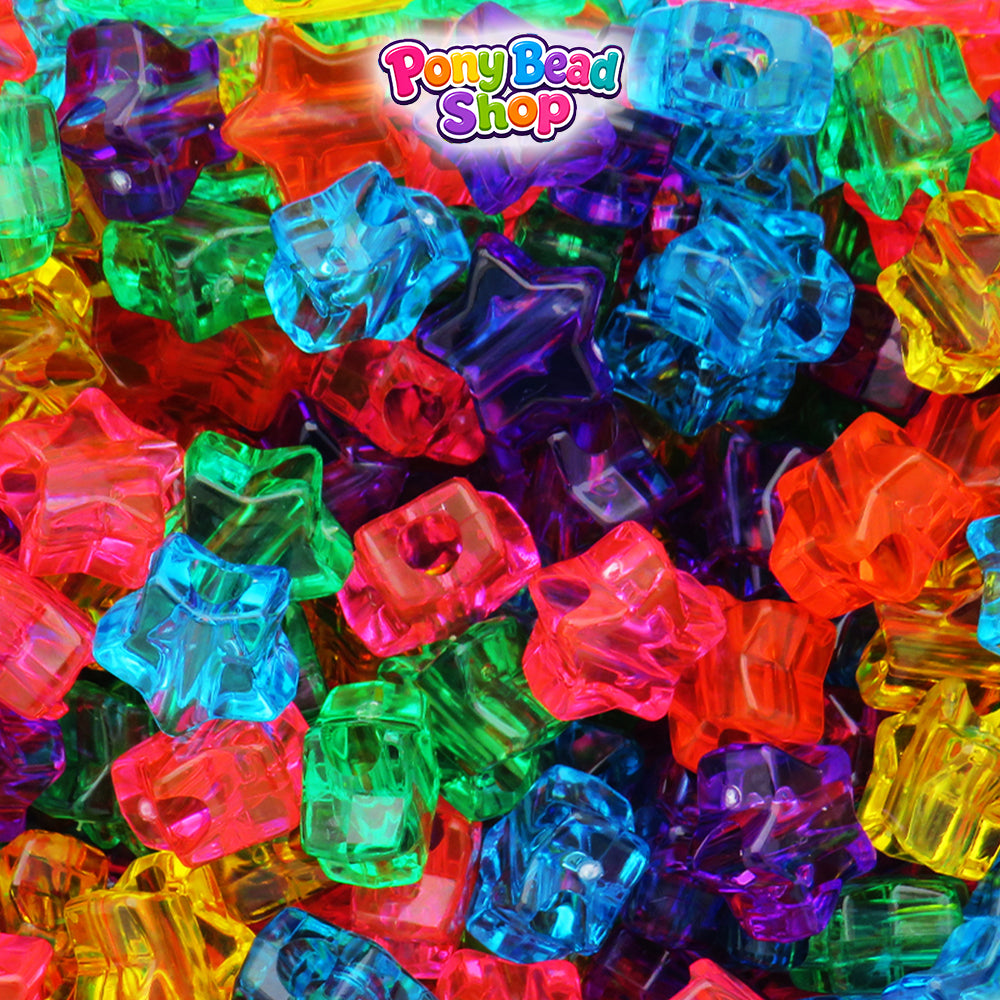 Jelly Transparent Mix 13mm Star Plastic Pony Beads (250pcs)