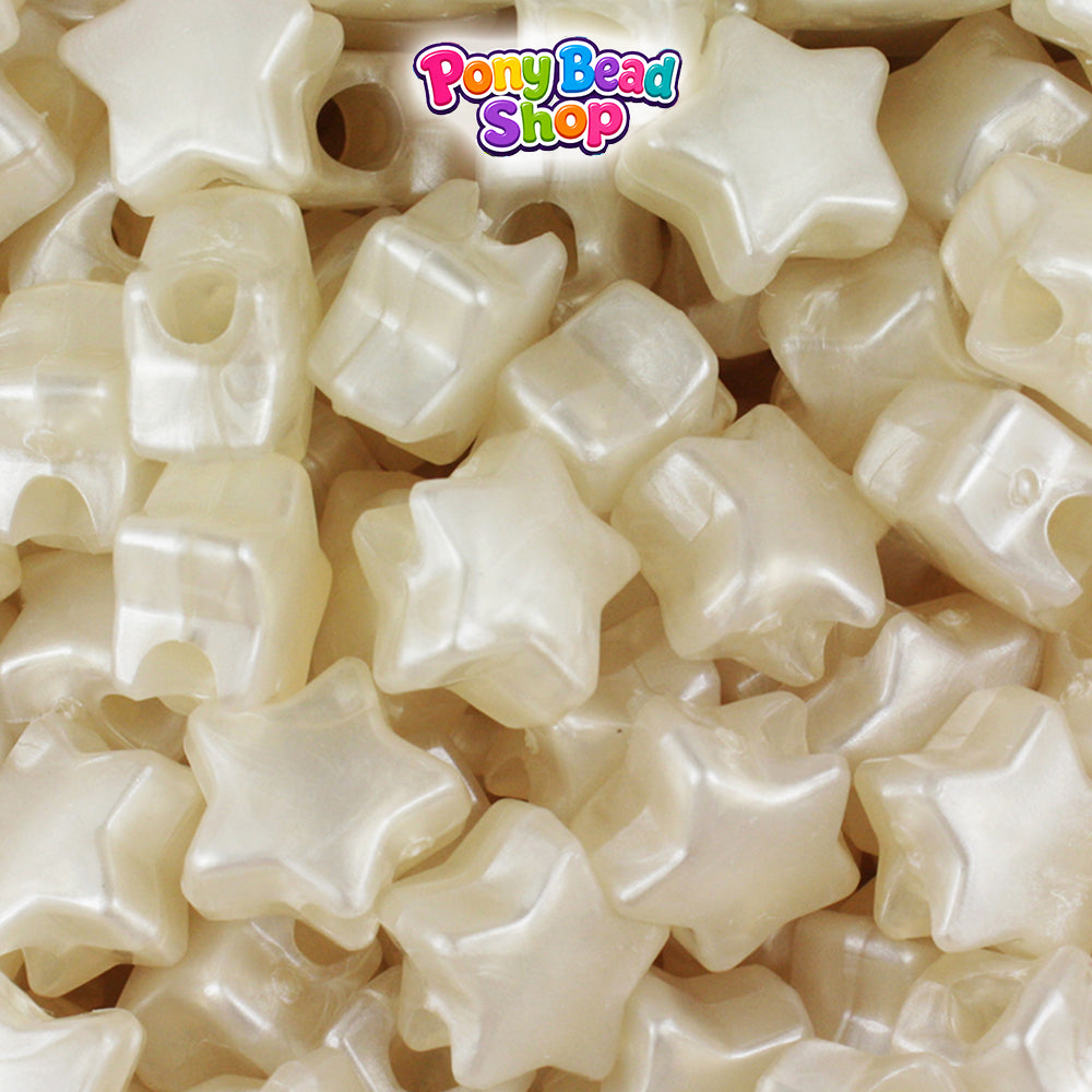 Natural Pearl 13mm Star Plastic Pony Beads (250pcs)
