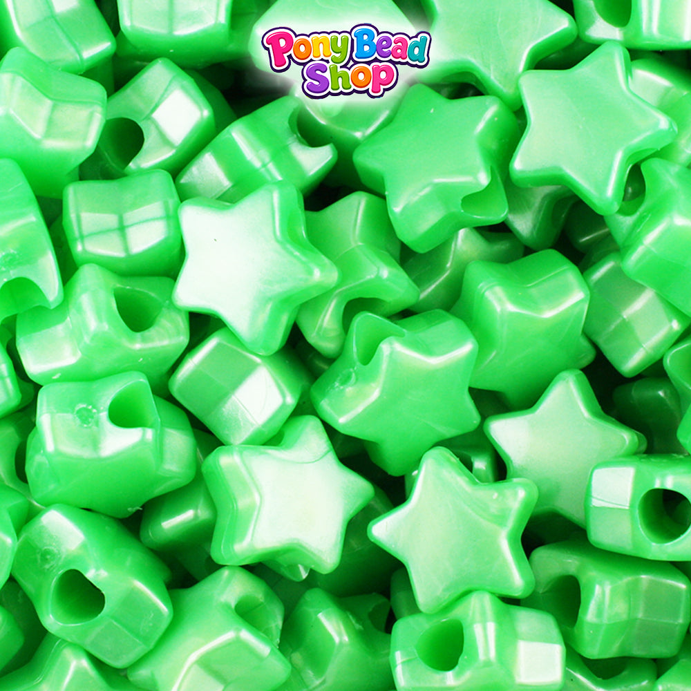 Bright Green Pearl 13mm Star Plastic Pony Beads (250pcs)