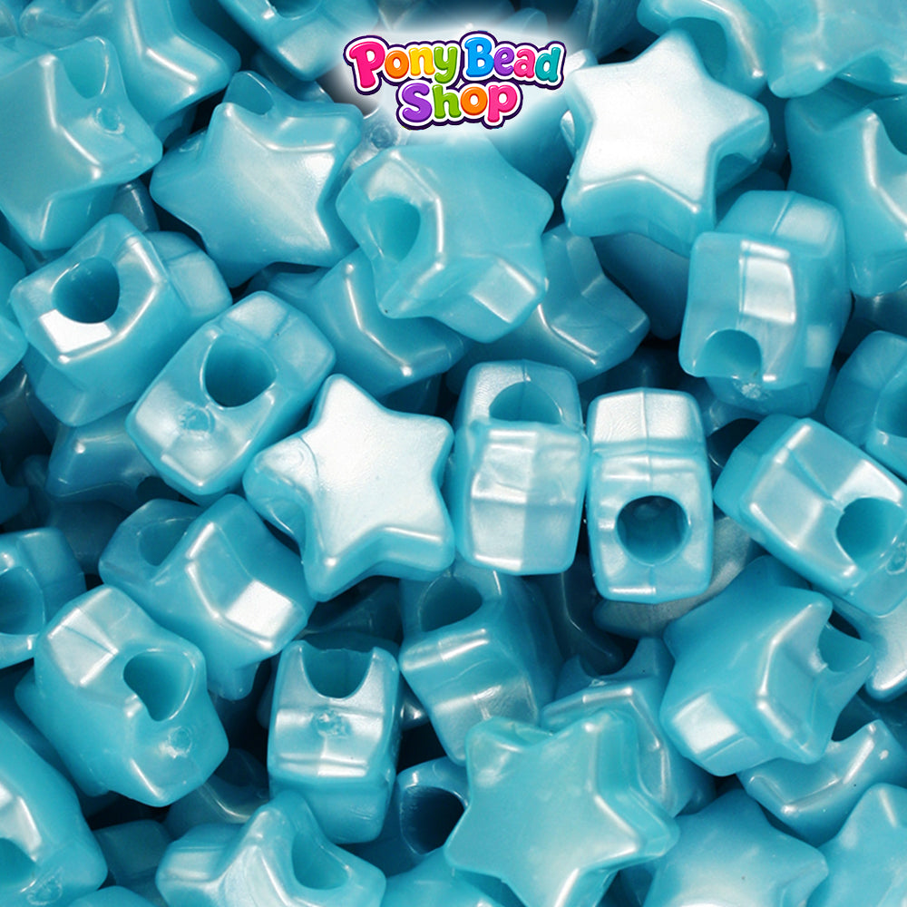 Light Blue Pearl 13mm Star Plastic Pony Beads (250pcs)