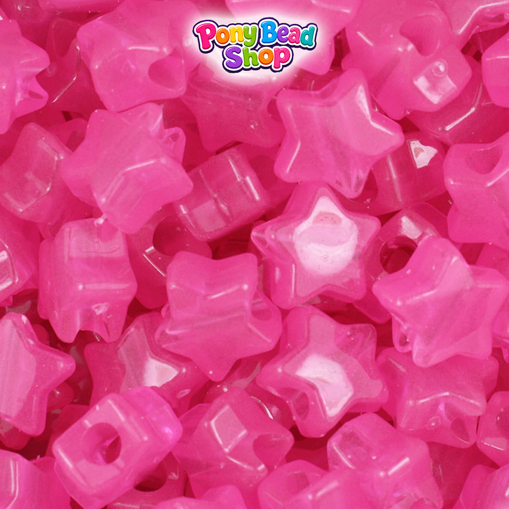 Pink Glow 13mm Star Plastic Pony Beads (250pcs)