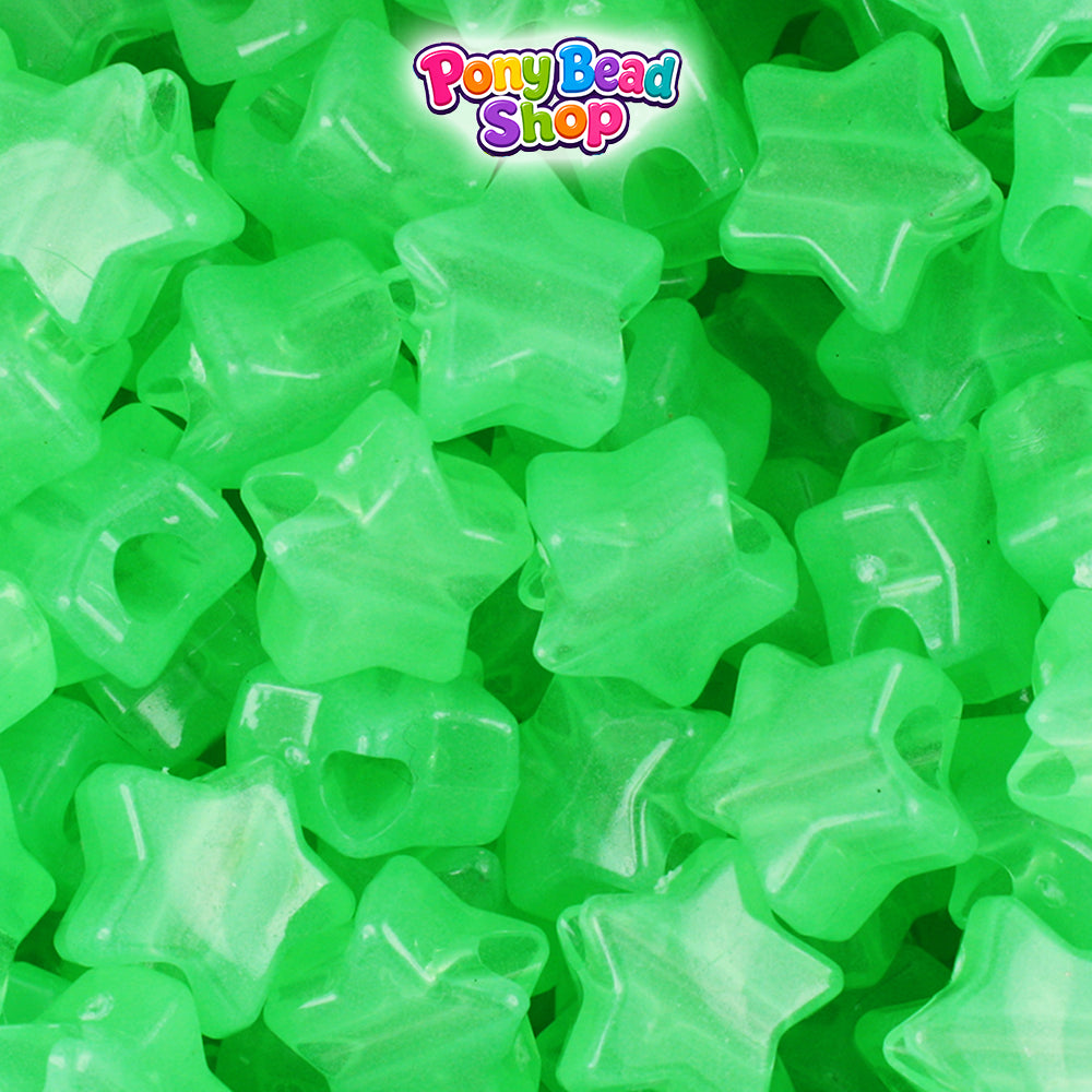 Green Glow 13mm Star Plastic Pony Beads (250pcs)