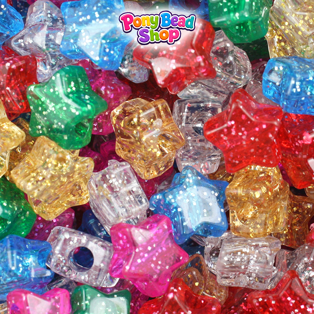 Classic Sparkle Mix 13mm Star Plastic Pony Beads (250pcs)