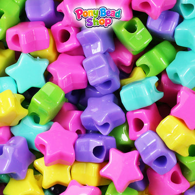 Candy Opaque Mix 13mm Star Plastic Pony Beads (250pcs)