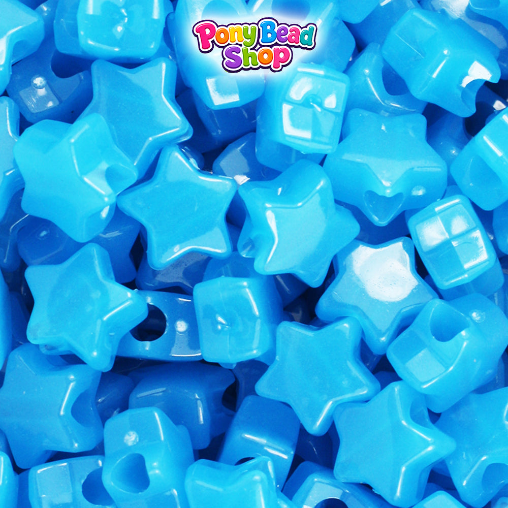 Blue Glow 13mm Star Plastic Pony Beads (250pcs)