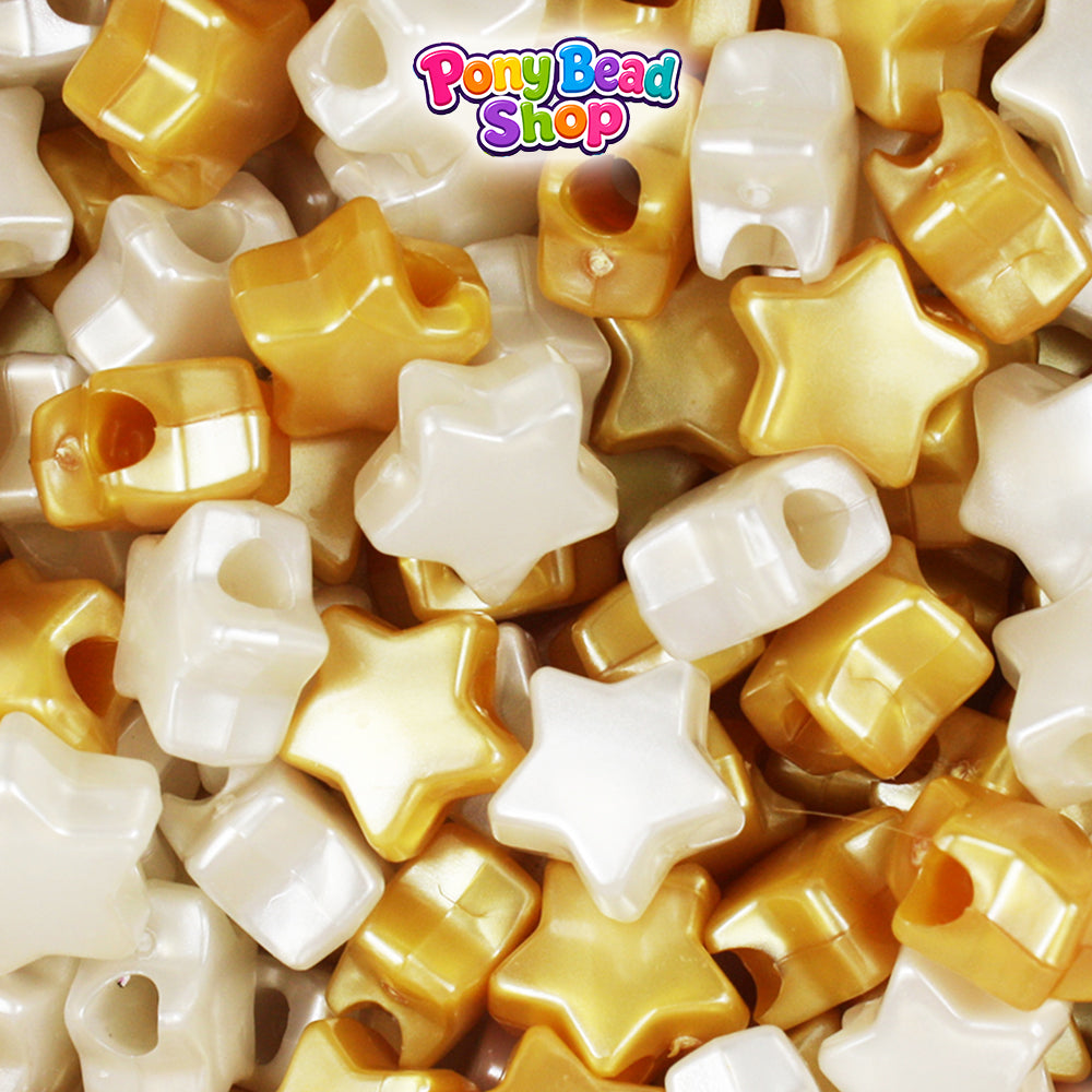 Gold & Bridal Pearl Mix 13mm Star Plastic Pony Beads (250pcs)