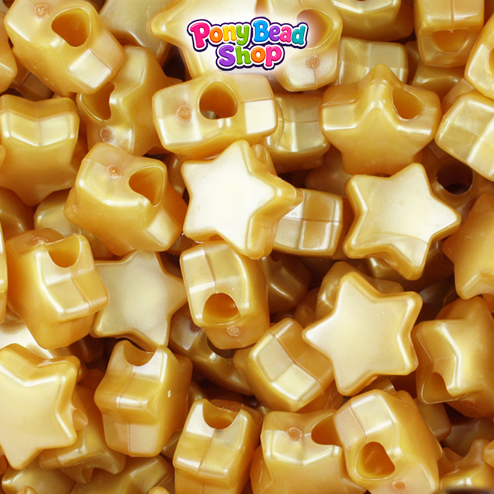 Gold Pearl 13mm Star Plastic Pony Beads (250pcs)