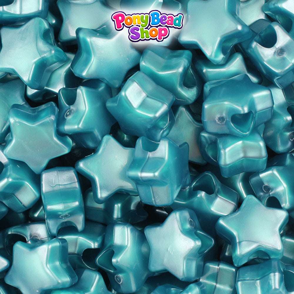 Teal Pearl 13mm Star Plastic Pony Beads (250pcs)