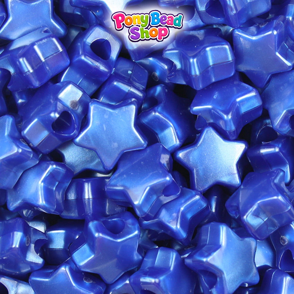 Cobalt Pearl 13mm Star Plastic Pony Beads (250pcs)