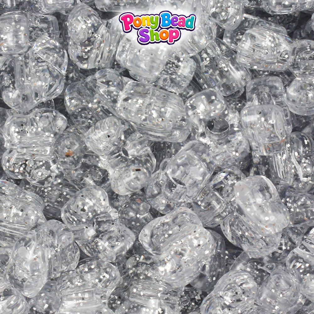 Silver Sparkle 13mm Butterfly Plastic Pony Beads (250pcs)