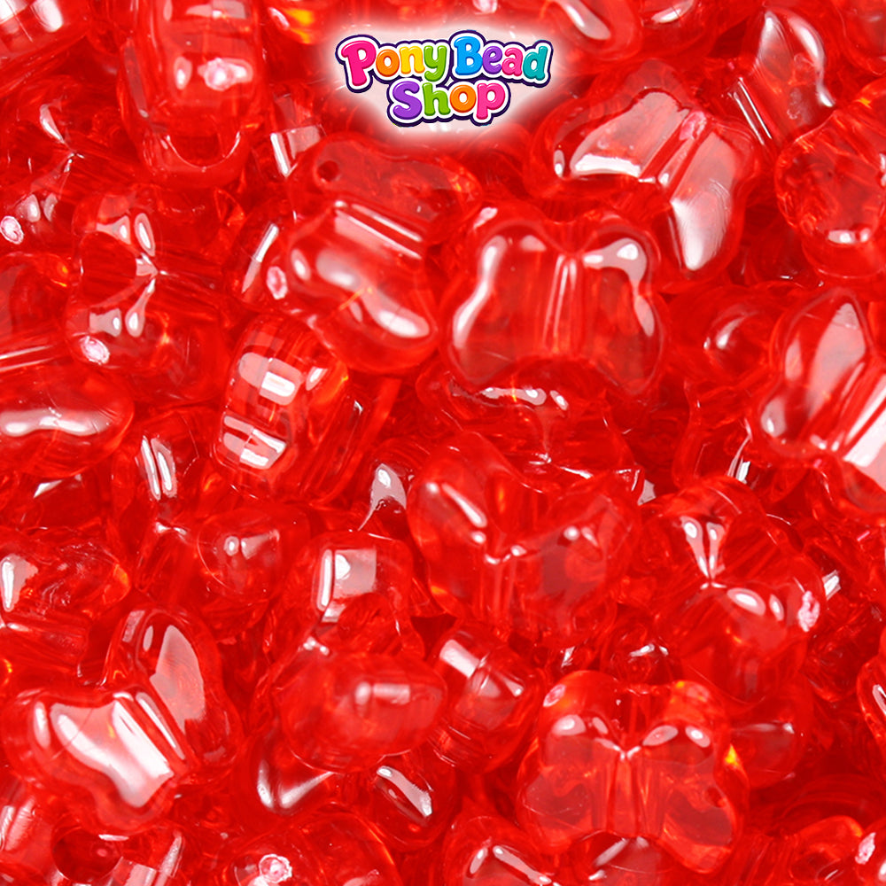Ruby Transparent 13mm Butterfly Plastic Pony Beads (250pcs)