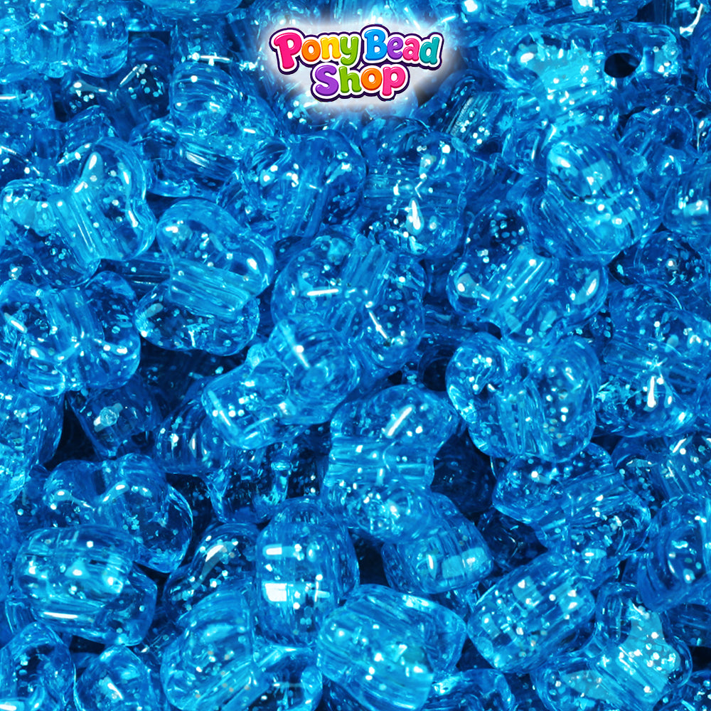 Turquoise Sparkle 13mm Butterfly Plastic Pony Beads (250pcs)