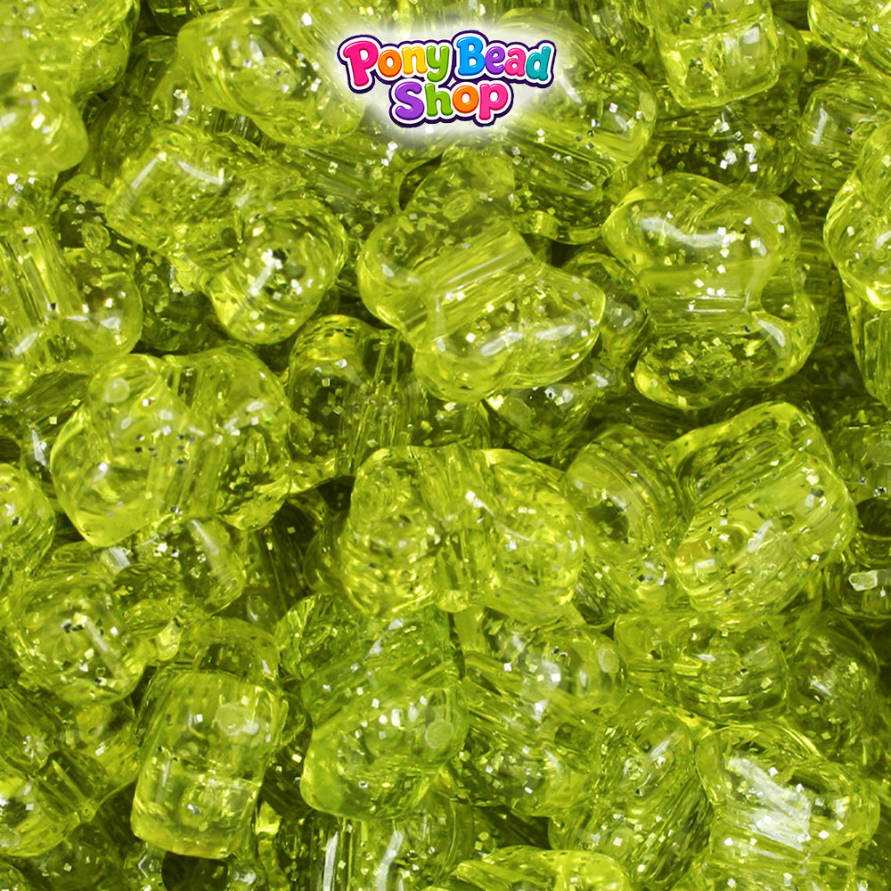Yellow Sparkle 13mm Butterfly Plastic Pony Beads (250pcs)