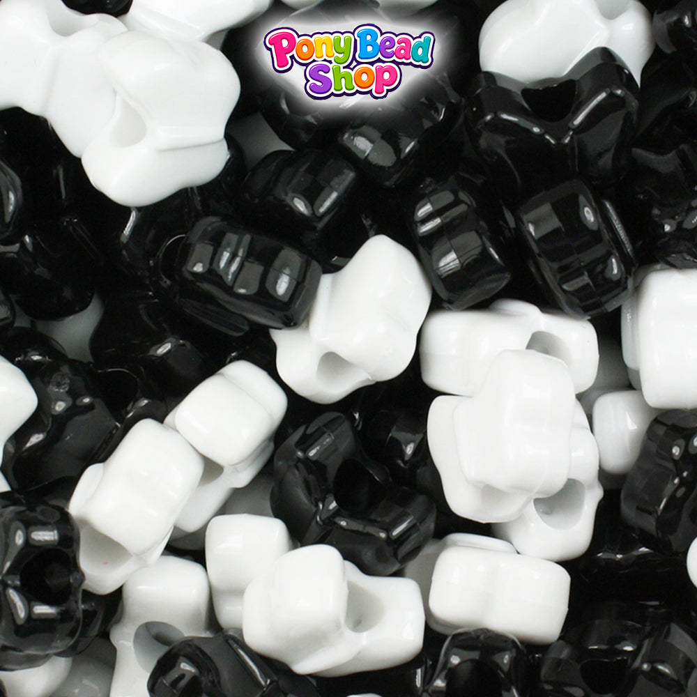Black & White Opaque 13mm Butterfly Plastic Pony Beads (250pcs)