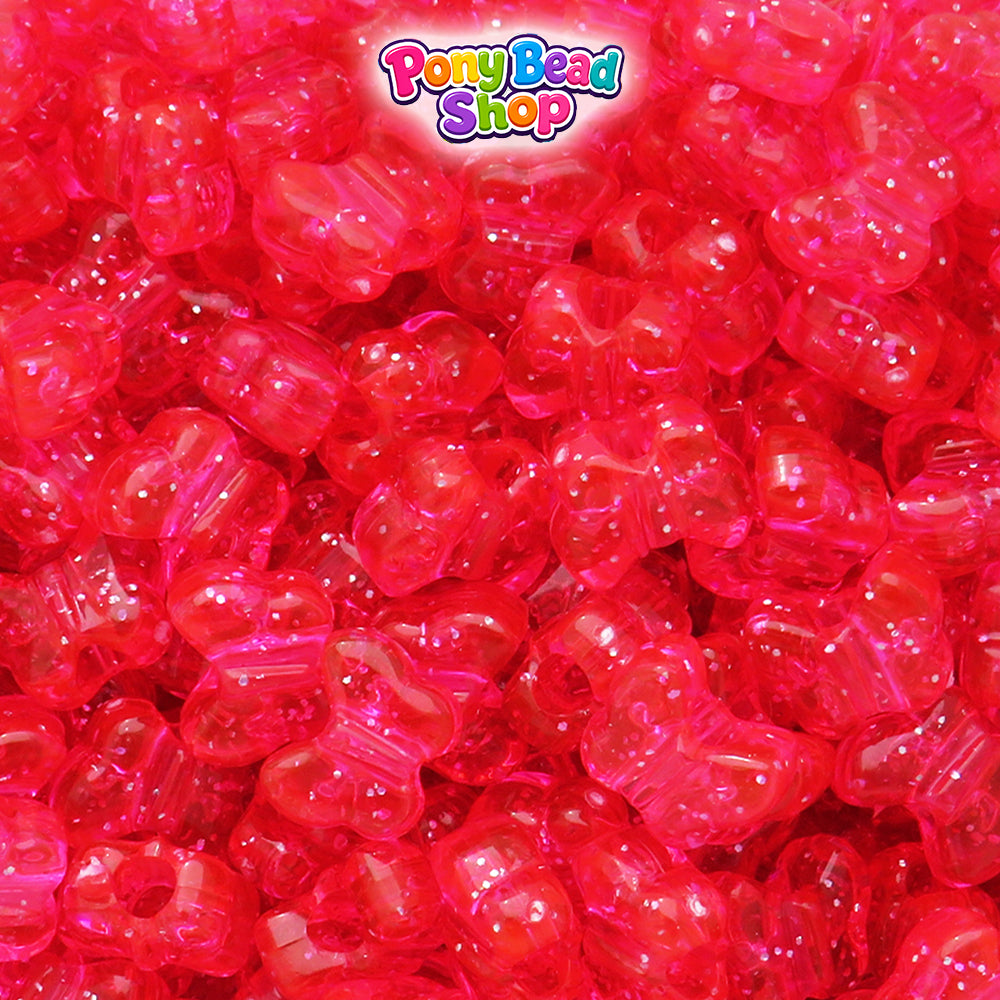 Hot Pink Sparkle 13mm Butterfly Plastic Pony Beads (250pcs)