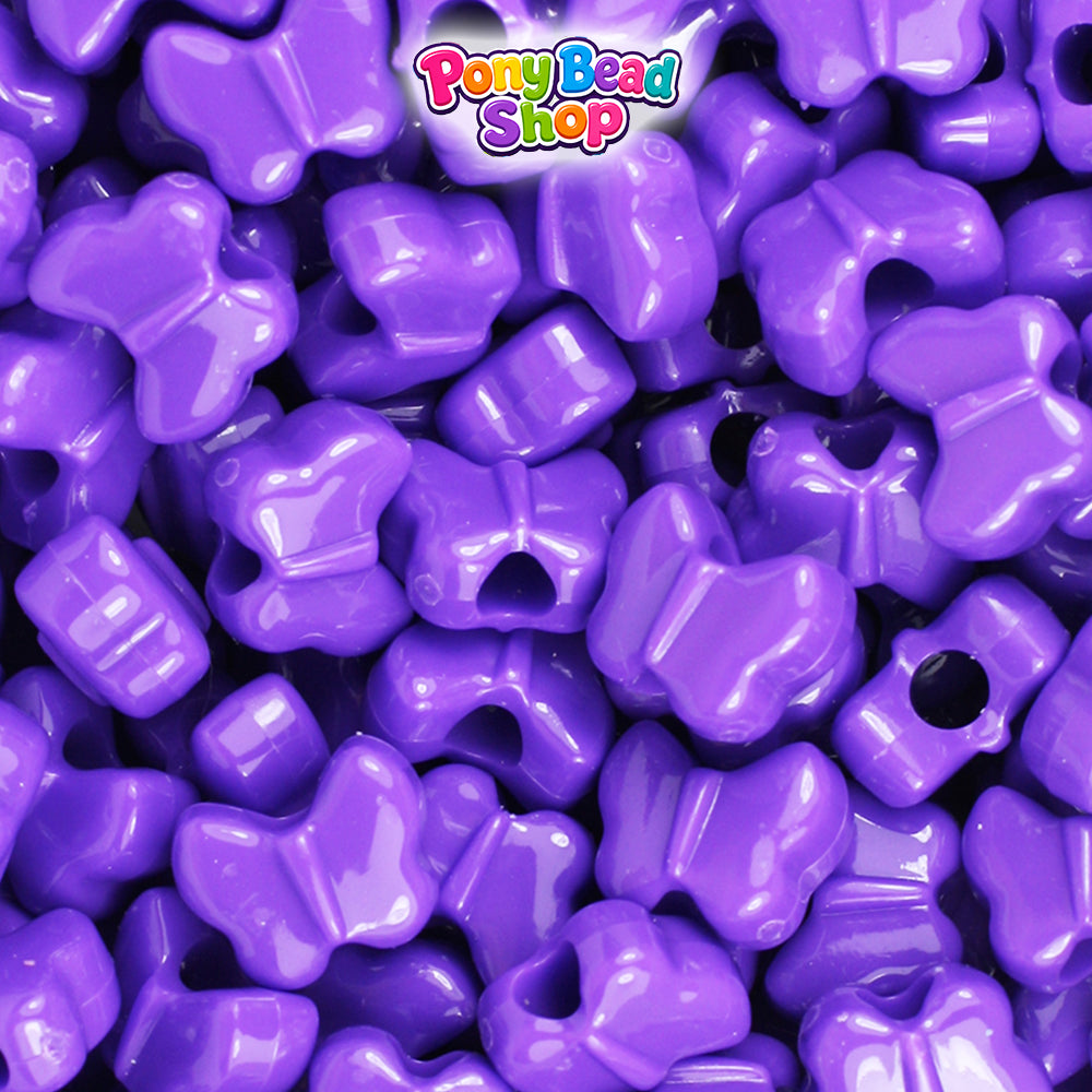 Dark Lilac Opaque 13mm Butterfly Plastic Pony Beads (250pcs)