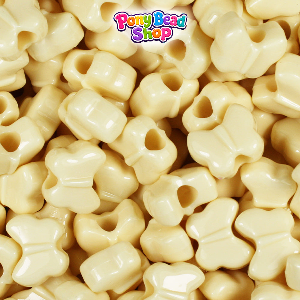 Ivory Opaque 13mm Butterfly Plastic Pony Beads (250pcs)