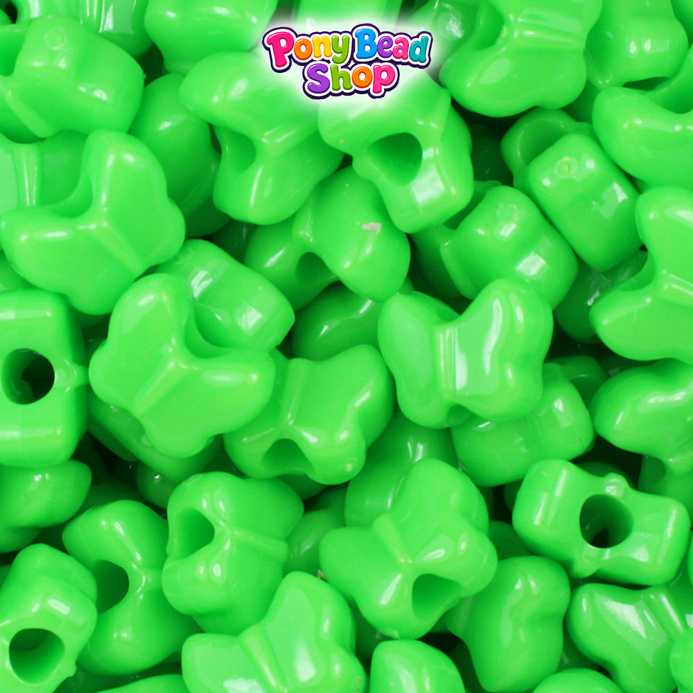 Lime Opaque 13mm Butterfly Plastic Pony Beads (250pcs)