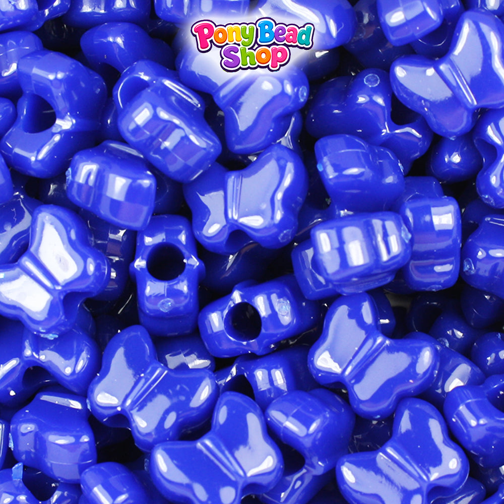 Royal Blue Opaque 13mm Butterfly Plastic Pony Beads (250pcs)