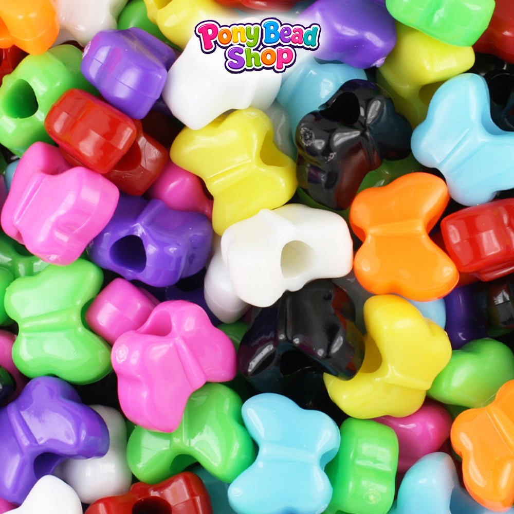 Opaque Mix 13mm Butterfly Plastic Pony Beads (250pcs)