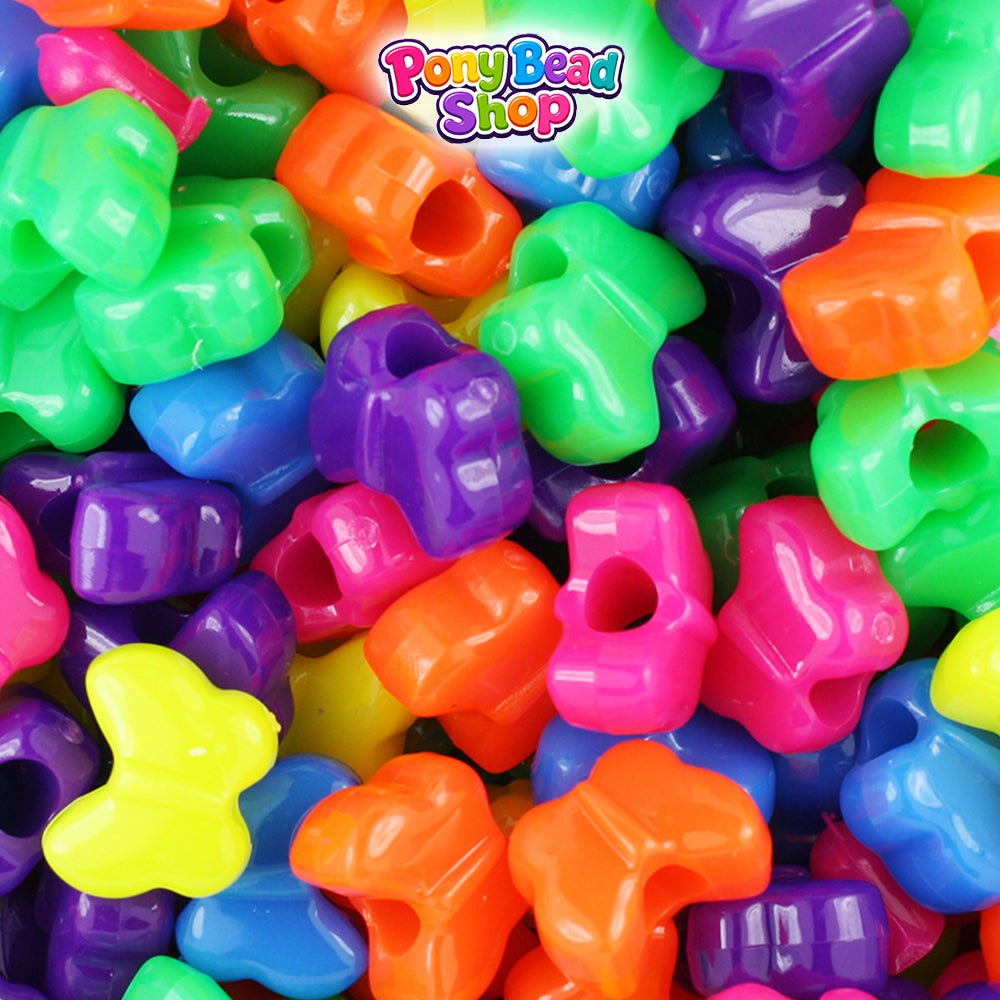 Neon Bright Mix 13mm Butterfly Plastic Pony Beads (250pcs)