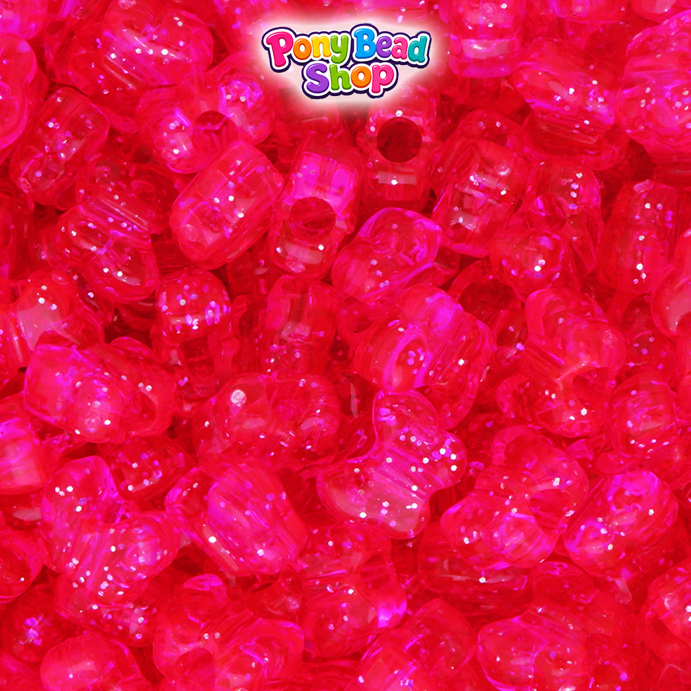 Bright Pink Sparkle 13mm Butterfly Plastic Pony Beads (250pcs)