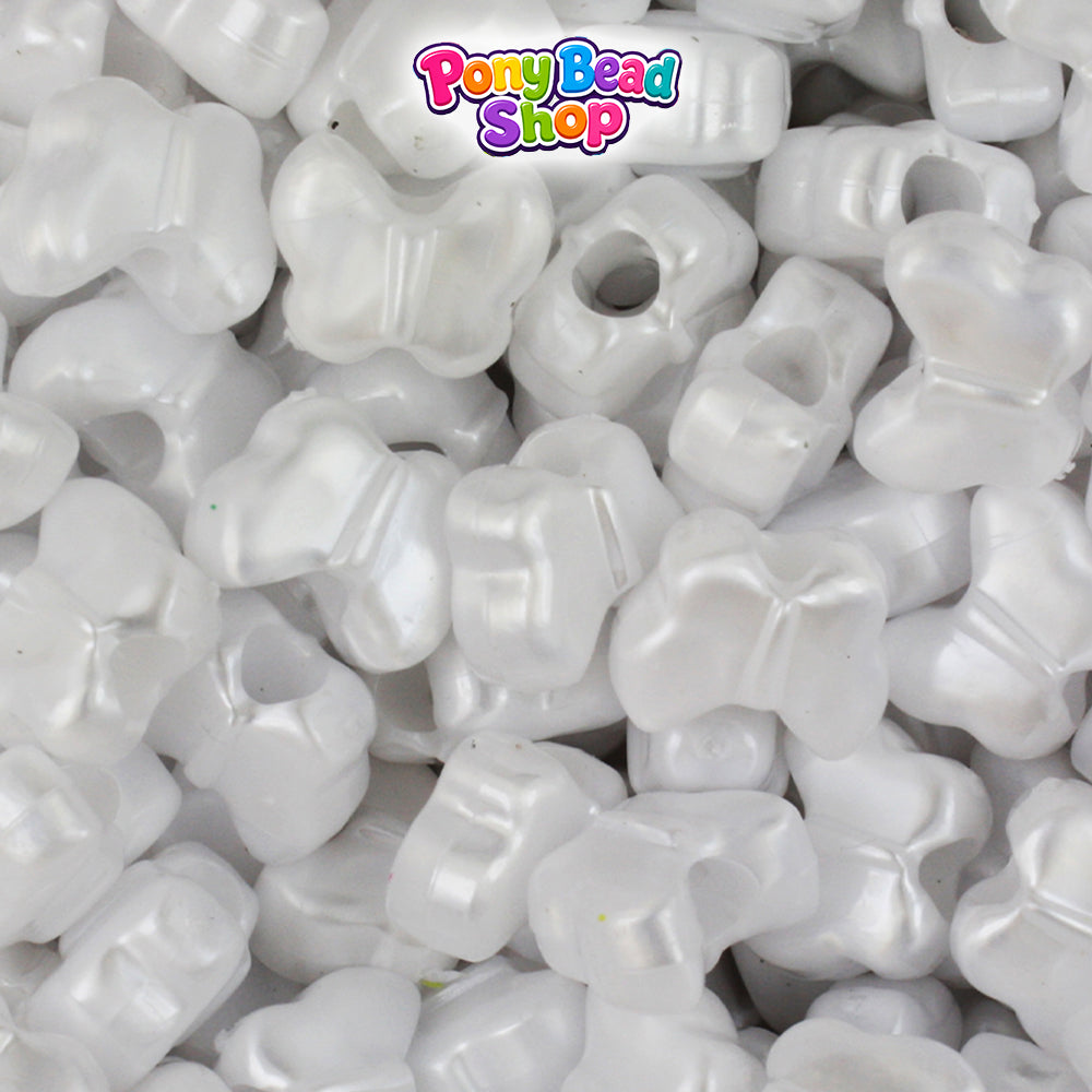 White Pearl 13mm Butterfly Plastic Pony Beads (250pcs)