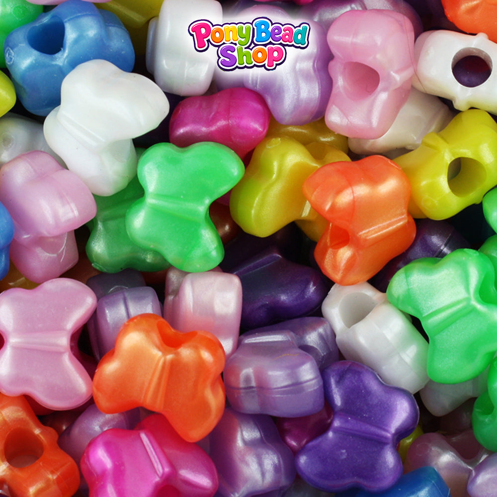 Pearl Mix 13mm Butterfly Plastic Pony Beads (250pcs)
